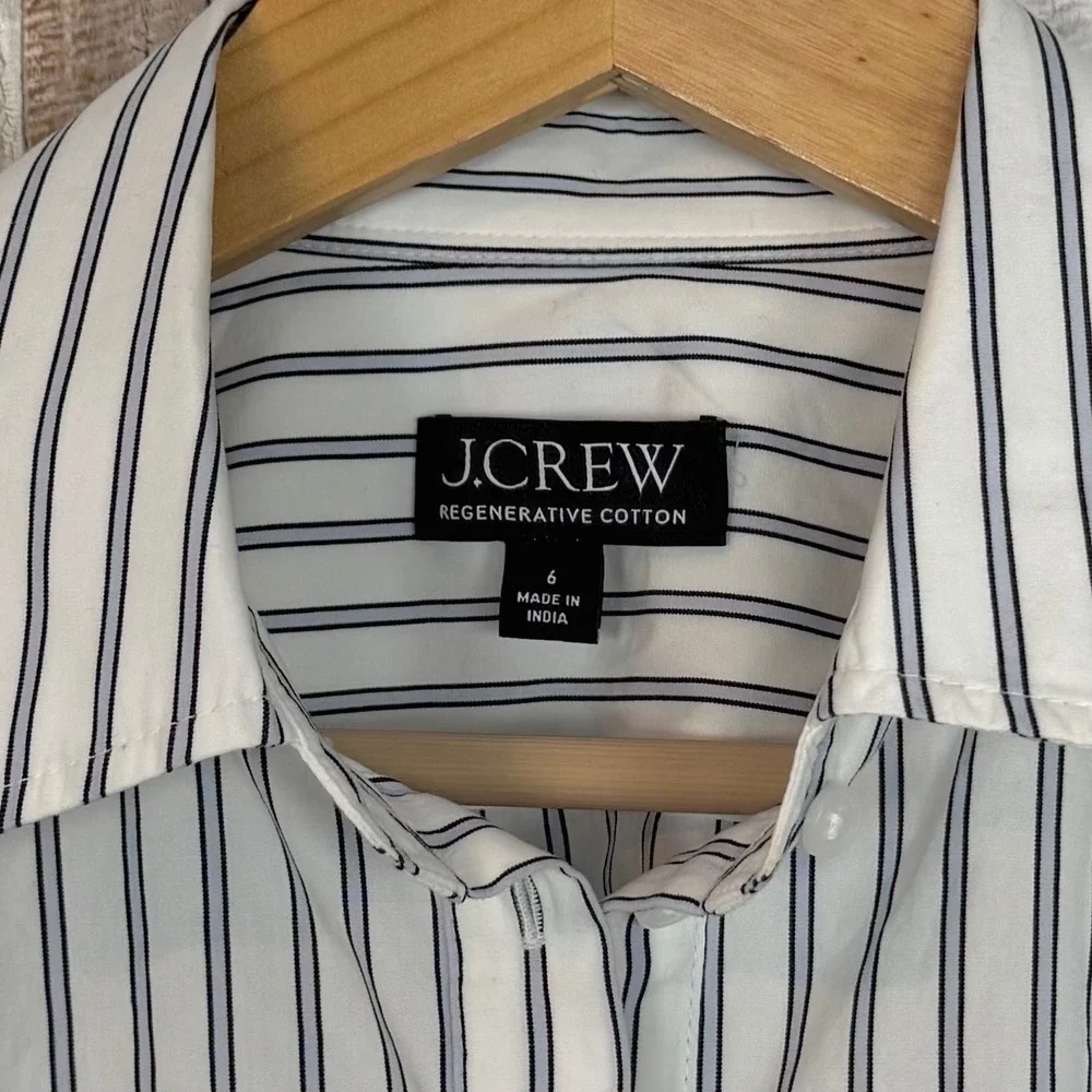 J Crew 6 Striped Cotton Poplin Eyelet Embroidered Puff Sleeve Shirt Top Button